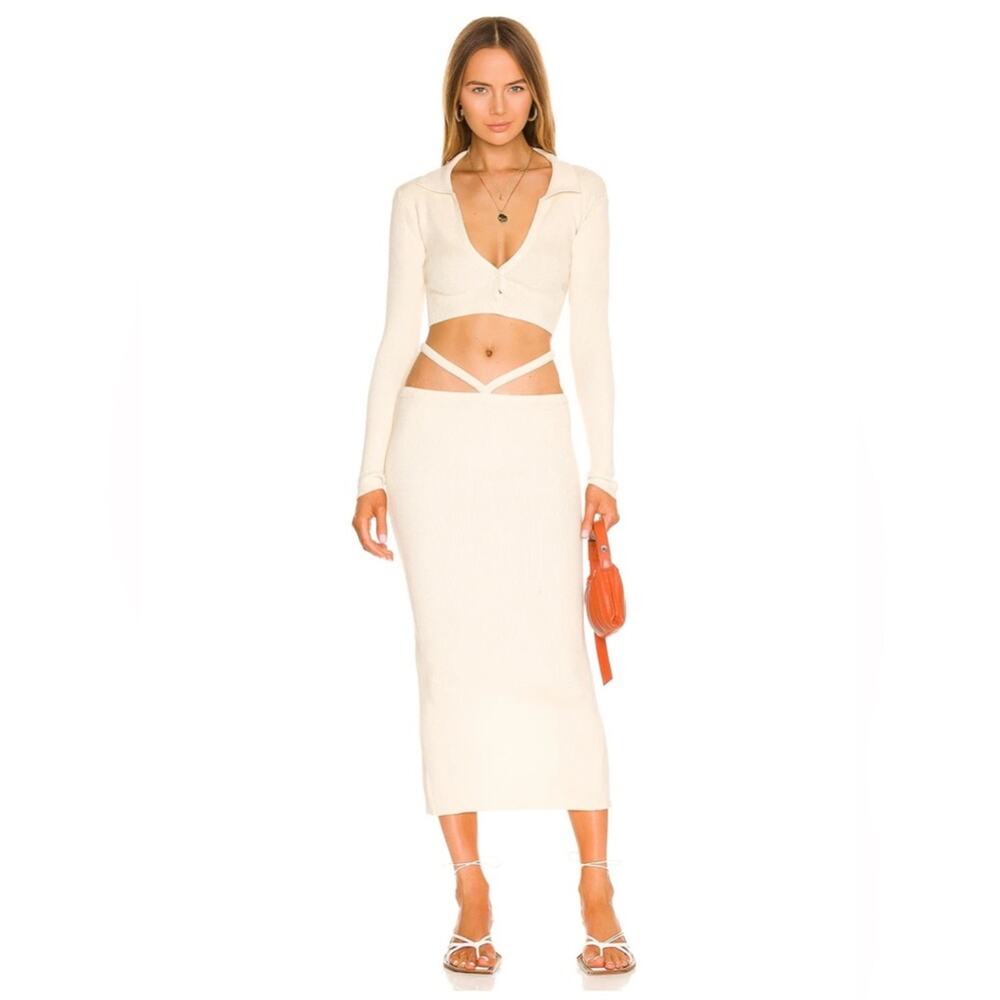 NWT For Love & Lemons Mona Knit Midi Skirt – Ivory, Size Small Cutout, Sexy